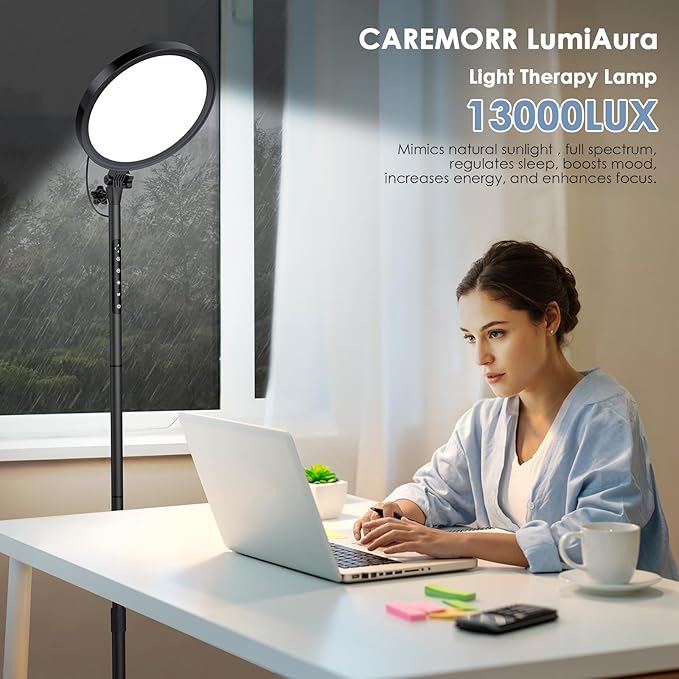 Light Therapy Lamp, 13,000 Lux Sunlight Lamp with Touch&Remote Control, Floor Lamp with 4 Color Temperatures &5 Brightness Levels,Full Spectrum Light with 4 Timers for Reading/Office/Home
