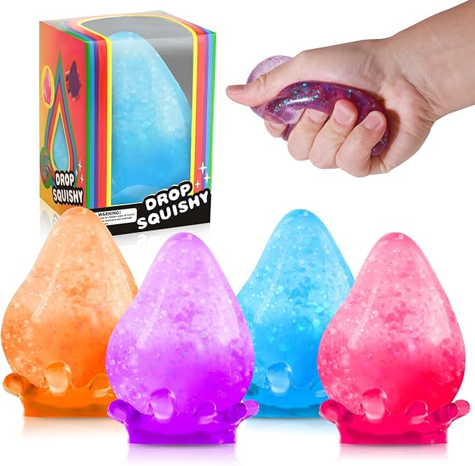 Fidget Toys Dream Squishy Drop 4pcs, Cube Squishies Anxiety Stress Relief, Ice Squishy Stress Cube-Drop Malt Sugar Balls, Sensory Toys for Kids with Autism, Fidgets for Classroom Prize Toys