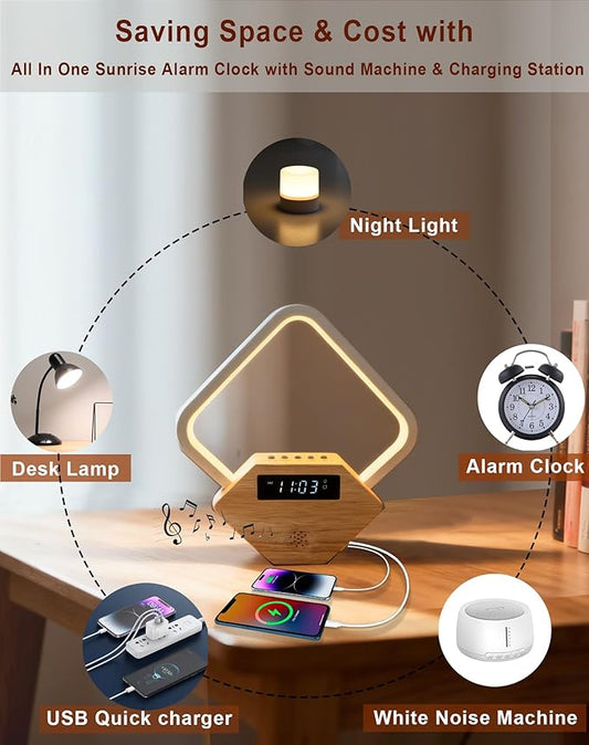 White Noise Sound Machine Smart Sleep Aid,Sunrise Alarm Clock with Wake Up Light for Heavy Sleepers Adults Baby,15 Soothing Sounds, Dimmable Night Light with Dual USB Charger,Gift for Kid Baby Mom Dad