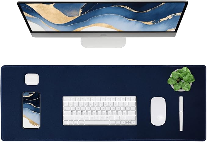 ALOANES Waterproof Mouse Pad with Durable Stitched Edge, XL Gaming Keyboard Pad, Non-Slip Rubber Base Mouse Mat, Extended Desk pad for Gamer, Office & Home, Dark Blue Mousepad 31.5''x 11.8''x 0.12''