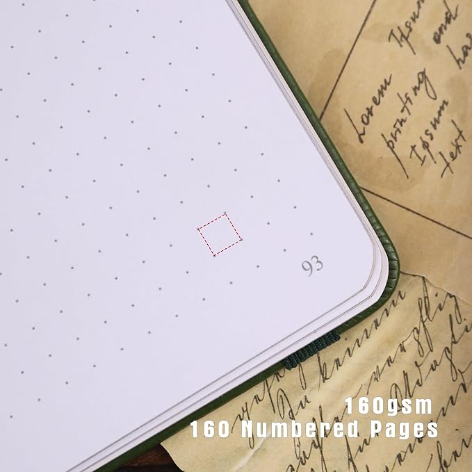 TIEFOSSI Dotted Journal Notebook, Dot Grid Notebook for Women Men, Hardcover PU Leather Journal, 160 GSM Thick Paper, 160 Numbered Pages with Gold Edges, 8 x 8 Square Diary