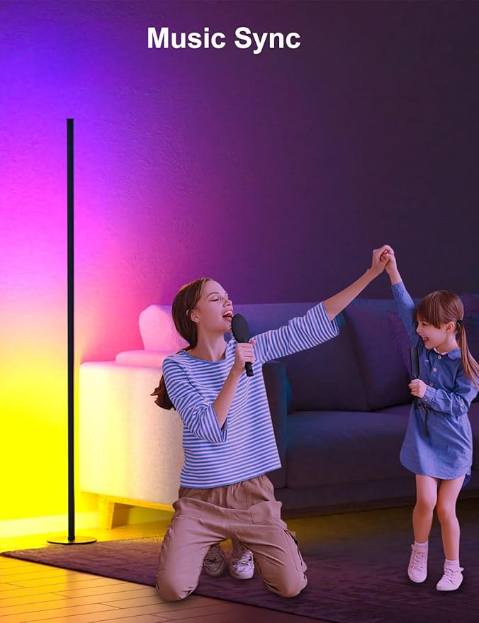 Corner Floor Lamp Work with Alexa, Smart LED Corner Lamp 55", APP & Remote Control with Music Sync, 16 Million Colors & Timer, Color Changing Ambient Lighting for Living Room Bedroom Game Room