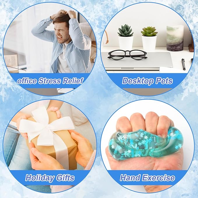 6 Pack Stress Balls Ice Cube with Snowflakes Inside, Sensory Squishy Ice Squeeze Toy Fidget Slow Rise Squishy Balls for Kids and Adults Anxiety Relief, Birthday Gifts Party Favors, Classroom Prizes