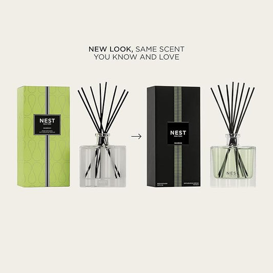 NEST New York Reed Diffuser, Bamboo - 5.9 fl oz - Fragrance for Up to 90 Days - Reusable, Refillable Glass Holder - Includes 8 All-Natural Reed Sticks - Flame Free