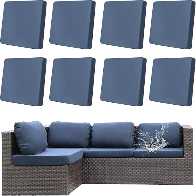 8Pcs Outdoor Cushions Covers Waterproof, Patio Cushion Covers, Stretch Cushion Covers Replacement,Cushion Slipcovers, Furniture Cushion Covers (Grey Blue, 8PCS)