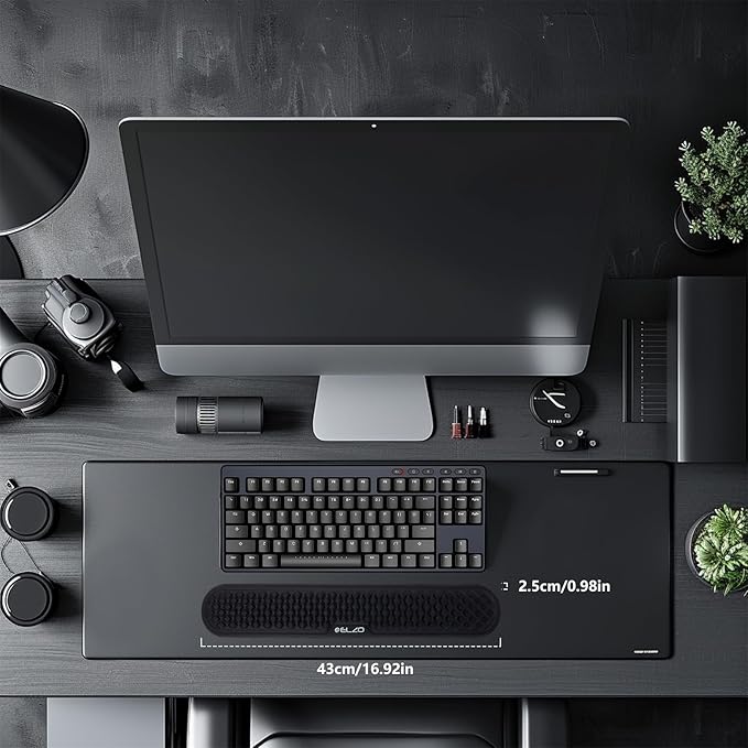 ELZO Wrist Rest for Keyboard, Soft Memory Foam Wrist Support, Ergonomic, Non-Slip for Computer Keyboard, Made Easy Typing & Relieve Wrist Pain, Black