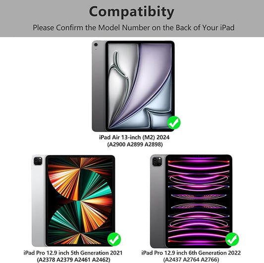 besky Keyboard Case for iPad Pro 12.9 inch (5th, 6th Generation) & New Air 13 inch M2 (Only Applies to 3 iPads Model) - Wireless Detachable Keyboard- Pencil Holder, with Auto Sleep/Wake Function