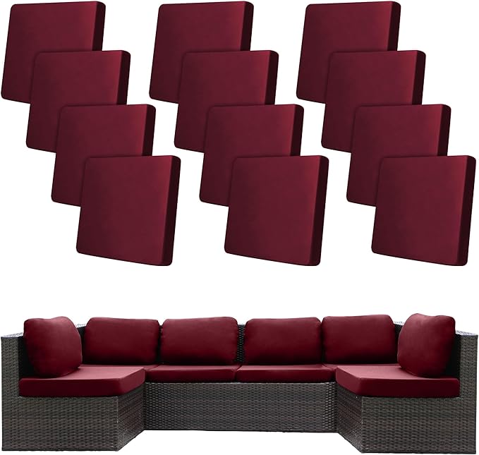 12Pcs Stretch Patio Cushion Covers,Outdoor Couch Covers Replacement,Outdoor Couch & Sofa Slipcovers,for Patio Furniture Cushion Covers,Washable Reusable urniture Protector(Wine Red,Cover Only)