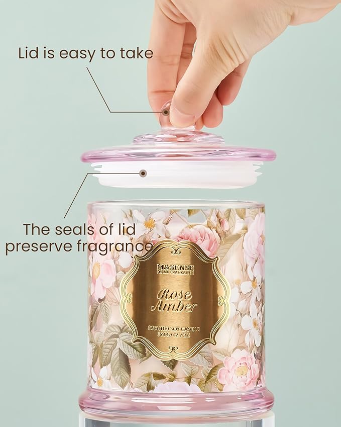 M&SENSE Rose Amber Candles for Home Scented, Organic Soy Candles Non Toxic, Double Wick 12.7oz Large Jar Candle 75 Hour Long Lasting Burn, Relaxing Aromatherapy Candle Gift for Women