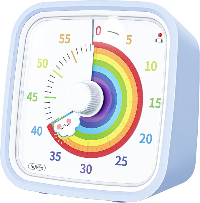 Yunbaoit Visual Timer with Protective Case, Rainbow Disk 60 Minute Countdown Timer for Kids and Adults, Silent Time Management Tool(Light Blue)