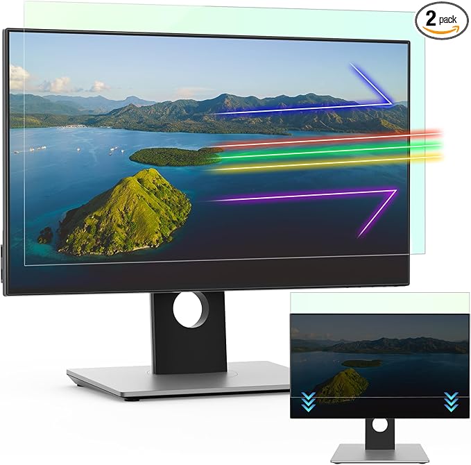 [2-Pack] 24 Inch Anti Blue Light Anti Glare Computer Screen Protector for 16:9 Widescreen Monitor, Removable Anti-Scratch Anti-UV Blocking Screen Filter, Eye Protection Reduce Eye Fatigue and Strain