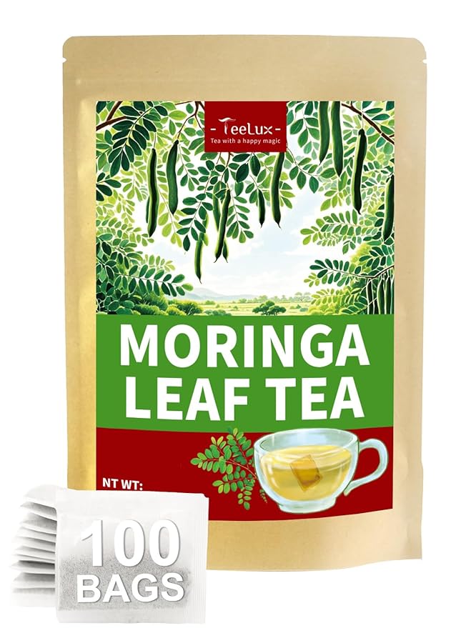 TeeLux Moringa Tea Bags, Natural Moringa Leaf Tea, Fresh & Smooth Taste, Caffeine Free, 100 Count