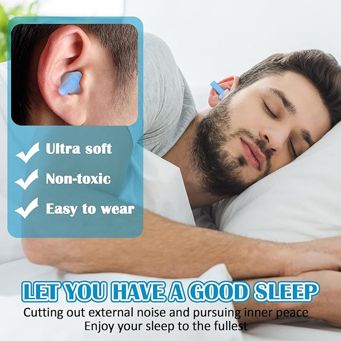 TrelaCo 100 Pairs Ear Plugs Bulk, NRR 29dB Reusable Silicone Ear Plugs with Plastic Cases Soft Foam for Sleeping Noise Cancelling for Concerts Shooting Swimming Noise Reduction(Light Blue)