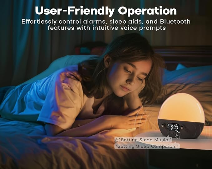 MOMILLA Sunrise Alarm Clock with Bluetooth Speaker, White Noise Sound Machine for Sleep, Clocks for Heavy Sleepers Bedrooms for Kids Adults, Wake up Light Night Lights Sunset Lamp
