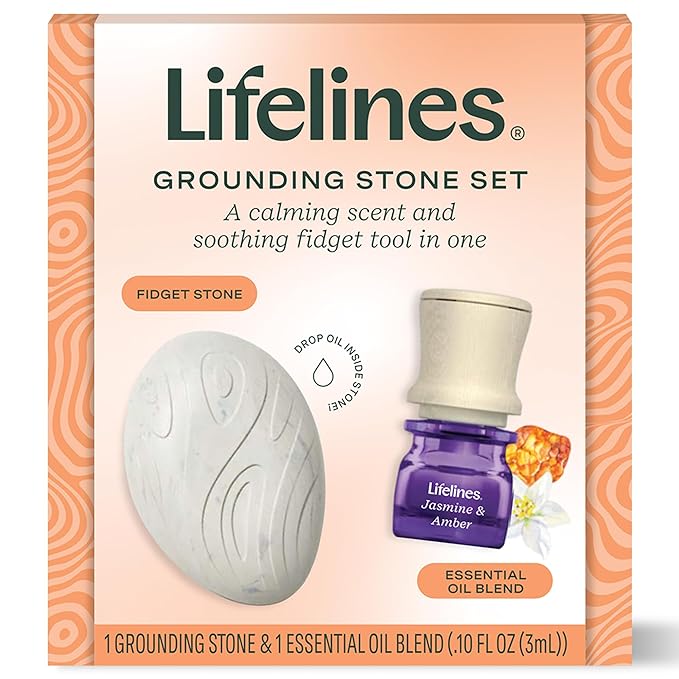 Lifelines Scent-Infused Grounding Stone & Oil Blend Gift Set - Fidgets for Tweens, Teens & Adults with Essential Oil Blend - Stocking Stuffers, White Elephant & Holiday Gifts for Christmas