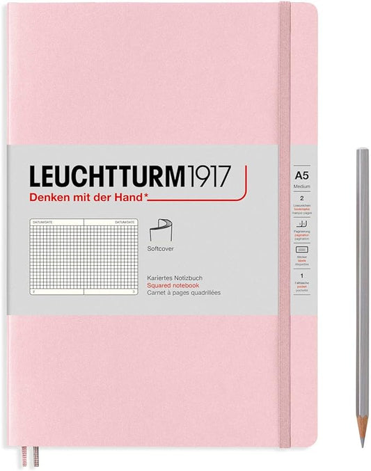 LEUCHTTURM1917 - Notebook Softcover Medium A5-123 Numbered Pages for Writing and Journaling (Squared, Powder)