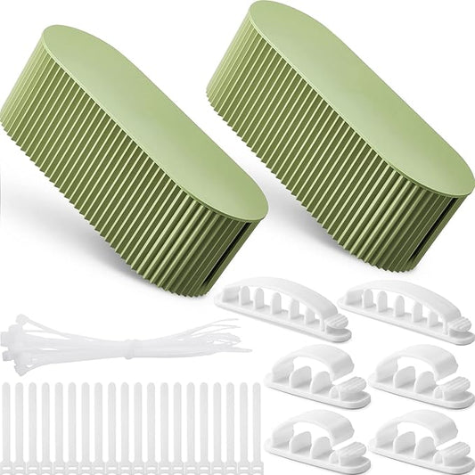 Marsui 2 Pcs Cable Management Box Cord Hider Organizer with 46 Pcs Cable Management Kit Wire Box for Power Strips Surge Protectors Desk TV Computer Wires Home Office(Grayish Green)