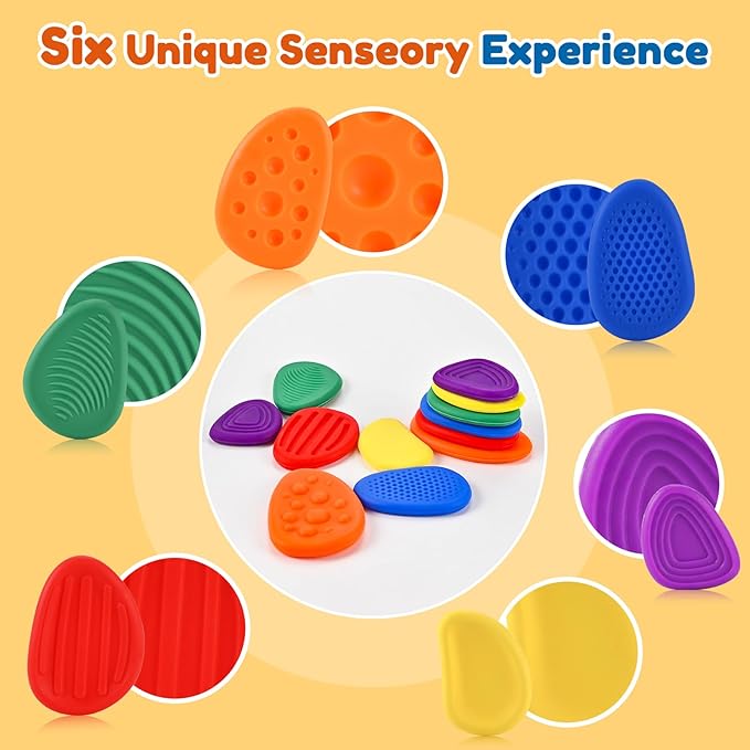 GOLDGE 24-Pack Sensory Fidget Stones for Kids - Soft Textured Worry Stones for Autism, Anxiety Relief, and Stress Calming - Perfect for Students and Small Prizes