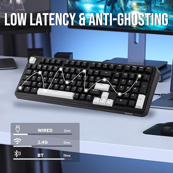 EPOMAKER TH99 Tri-Mode Wireless Mechanical Keyboard with 8000mAh Battery, Hot Swappable Custom RGB Gaming Keyboard with Numpad, Gasket Creamy for PC/Mac/Office (Black)