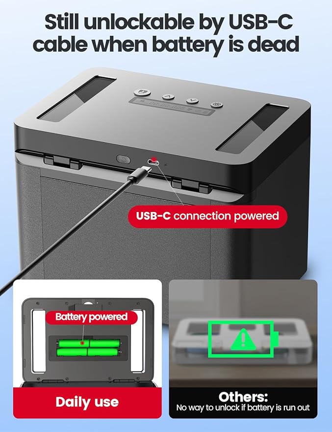 Vaydeer Metal Timed Lock Box, Phone Lockbox with Timer, Time Locking Safe, Self-Control Container with USB C Charge,Child Lock, Audio Prompt, Time Release Storage Locker for Phone/iPad Mini/Medicine