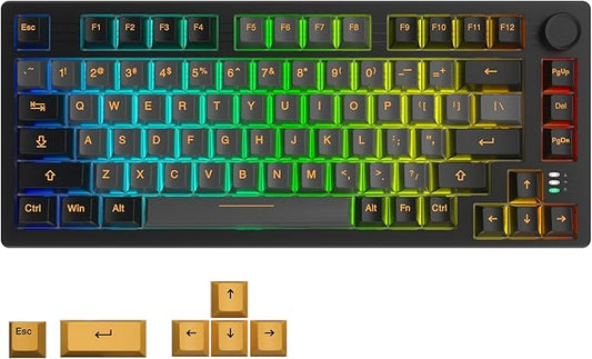 DAREU EK75PRO Wireless 75% RGB Hot-Swappable Mechanical Gaming Keyboard with Knob,2.4Ghz/BT5.1/USB-C Connectivity, 81 Keys Gasket Mount, PBT Keycaps&Linear Dream Switch for Win/MAC
