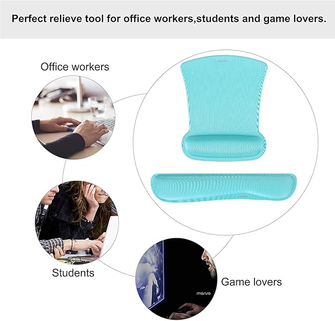 MOSISO Wrist Rest Support for Mouse Pad & Keyboard Set, Ergonomic Mousepad Non-Slip Base Home/Office Pain Relief & Easy Typing Cushion with Neoprene Cloth & Raised Memory Foam, Turquoise