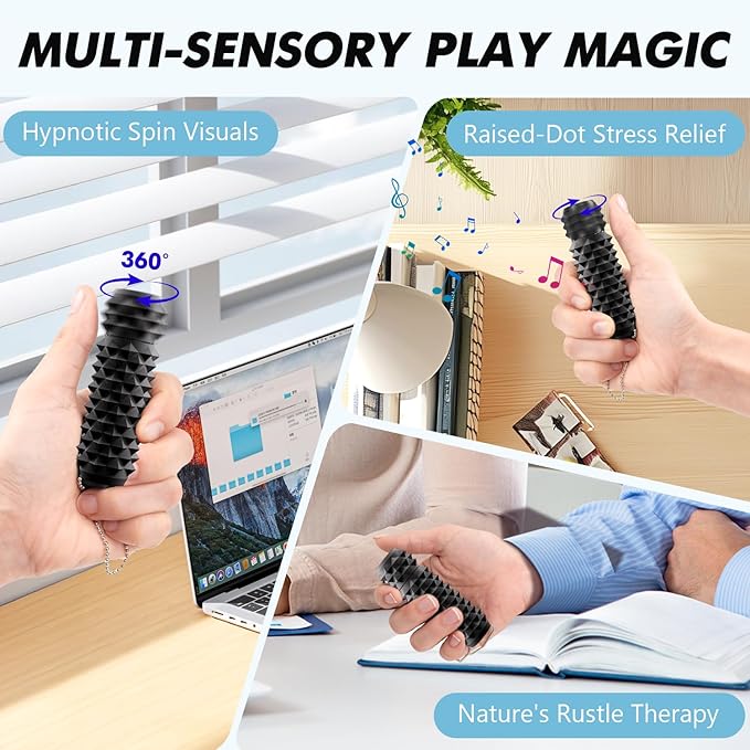 2 Pack Little Ouchies Pain Fidget Toys for Adults: Stim Keychain Spiky Grippie - Rotating Pain Stim Fidget for Sensory Input, Anxiety ADHD Autism Office Travel Classroom