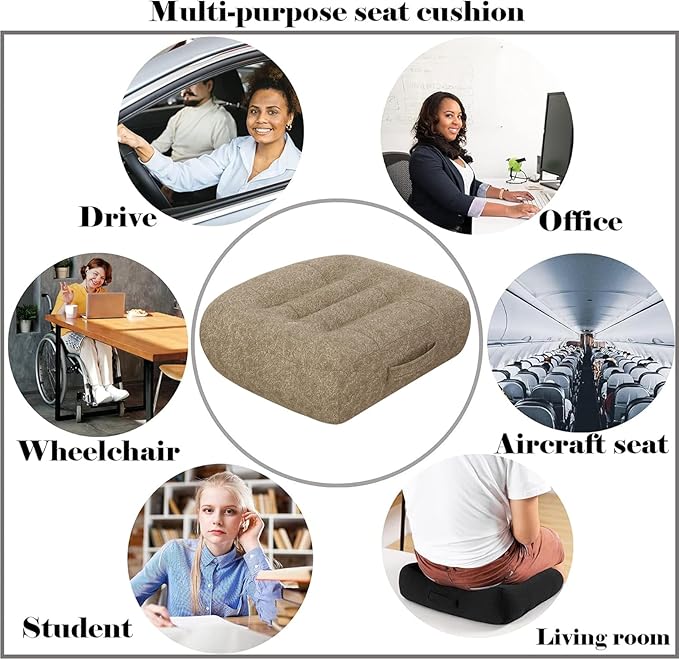 adult car seat booster for height/drivers seat booster cushion for adults-Increase The Field of View by 12cm/4.7in,Plush shell, breathable,with handle,easy to carry,for Cars,Office,Home（Light Brown）