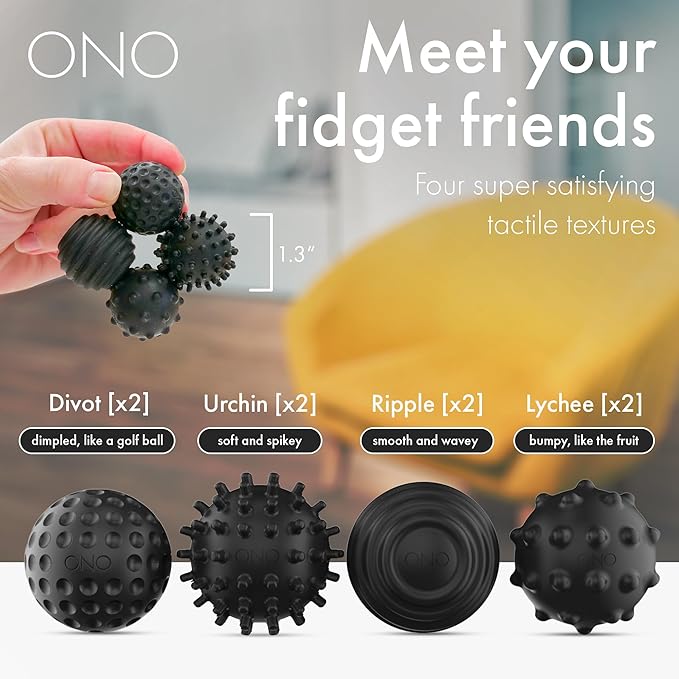 ONO Signets – Silicone Magnetic Balls with Textured Dimples, Bumps, and Waves | Fun to Play with Fidget Toy for Adults | Help Relieve Stress, Anxiety, Tension (Onyx, Set of 8)
