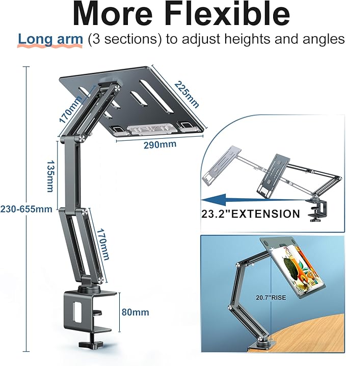 Laptop Mount for Desk, Tablet Arm Mount with 360° Rotating, Aluminum Laptop Tray Adjustable, Foldable Computer Stand/Holder, Fit for 11-17 Inch Laptops (Grayish Green)