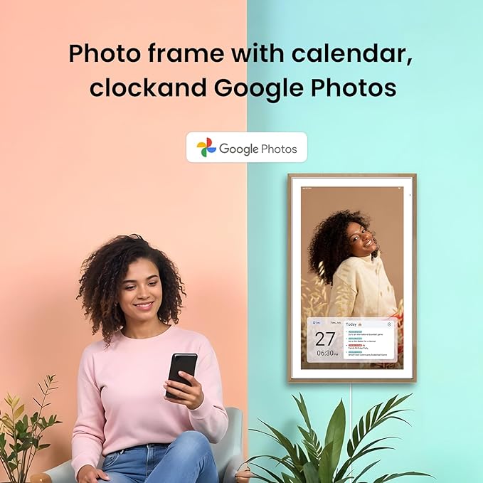 ApoloSign 21.5-inch Digital Calendar: Dual Mode Calendar with Google Play & Multi-calendar Sync, Electronic Planner & Chore Chart, Smart Touchscreen, Interactive Display for Family Schedules (Teak, 21.5")