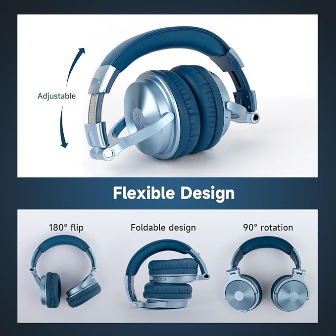 OneOdio Bluetooth Over Ear Headphones, 110 Hrs Wireless/Wired Stereo Sound Foldable Headsets with Deep Bass 50mm Neodymium Drivers for PC/Phone/Tablet - Studio Wireless Pro C, Sky Blue