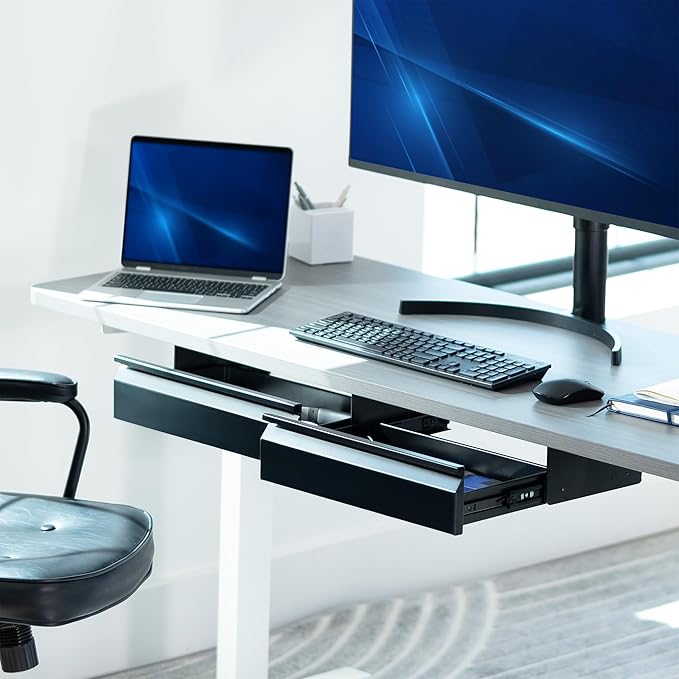 VIVO 32 inch Under Desk Slide Out Drawer Set without Shell, Home Office Storage Organizer, 2 Drawers - 16 inches Each, Black, DESK-AC03A-2B