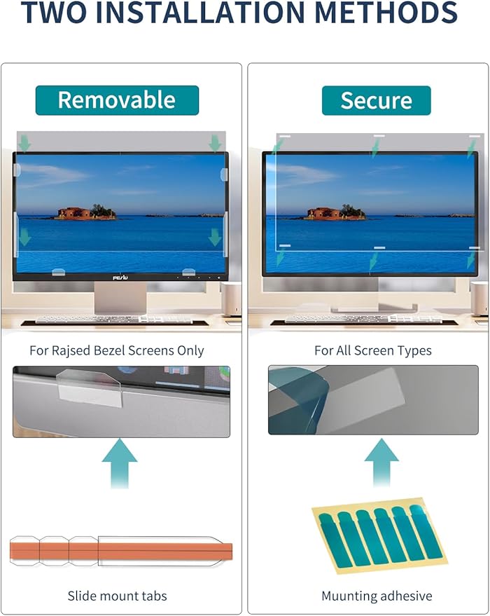 Seorsok 2-Pack 24 Inch Privacy Screen for Computer Monitor 16:9 Aspect Ratio,Anti Peeping Anti Blue Light Computer Monitor Privacy Filter,Removable Eye Protection&Anti-Scratch 24in Protector Film