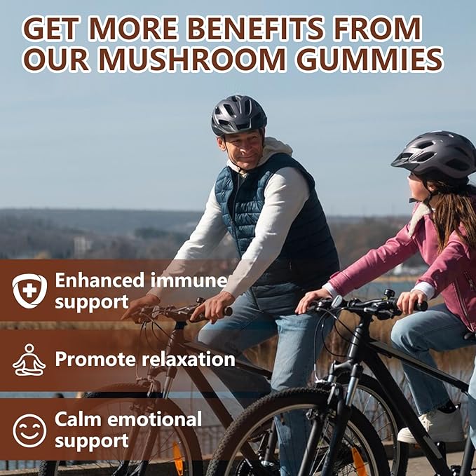 1 Pack 5000MG Mushroom Gummies -10 Blend Organic Mushroom Supplement containing Lion's Mane and Reishi for Brain and Immune Boosting, Blueberry Flavor, Non-GMO, 60 Counts