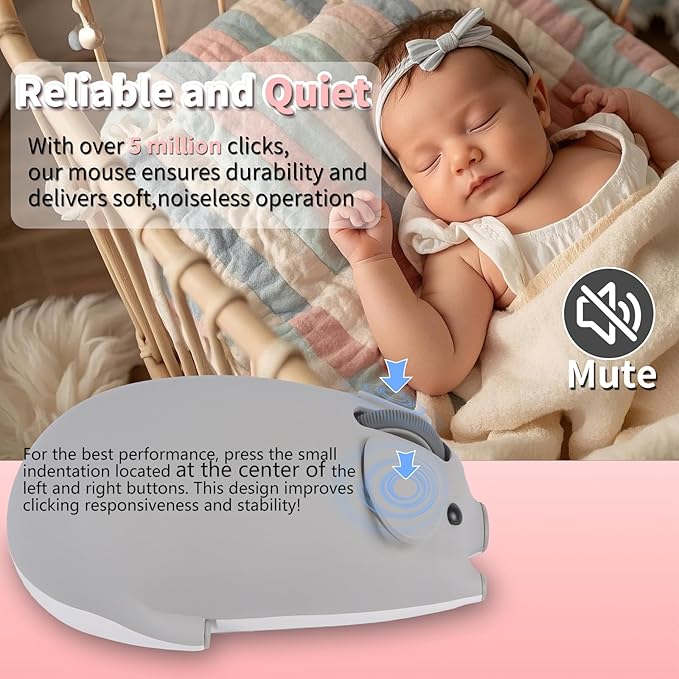 Cute Pig Design Wireless Mouse - Dual Mode Bluetooth & USB, Silent Operation, Ergonomic, Ideal for Laptops & PCs, for Animal Lovers and Family (Gray)