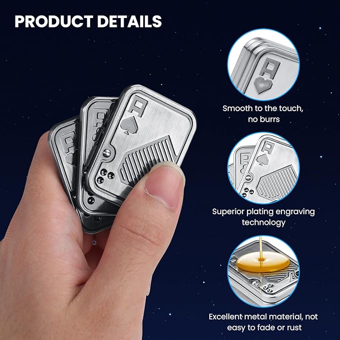Metal Fidget Slider for Adults, Triple A Poker Magnetic Cool Fidget Toys Fidget Slider, Haptic Coin Fidget Pad Push Card, EDC Desk Office Toy, Stress Relief Gift for Men Boyfriend Father