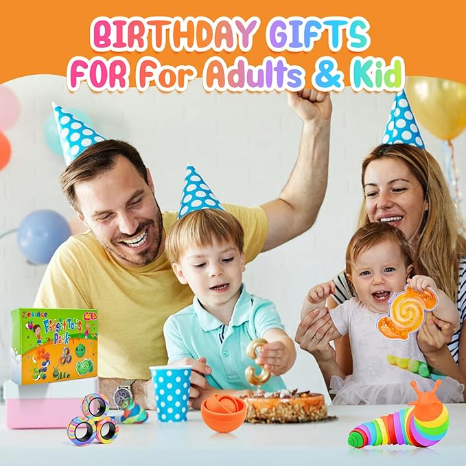 Cevioce 5Pcs Fidget Toys Adults Pack,Easter Basket Stuffers for Teens Boys,Autism Sensory Toys with Fidget Spinner Slug Magnetic Rings,Squishy Fidget Toys ADHD Stress Relief,Party Favor for Kid-O