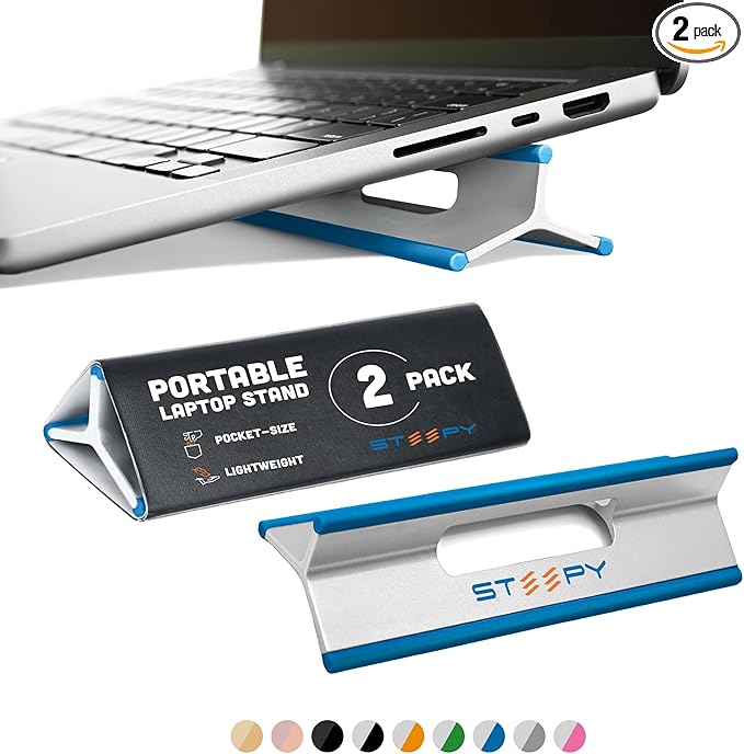 Steepy (2 Pack) - Portable Electronic Device Stand - Lightweight Laptop Stand for Laptops, Smartphones, Tablets, Projectors - Recycled Plastic - Posture Perfection - Cooling Ventilation - Blue Ocean