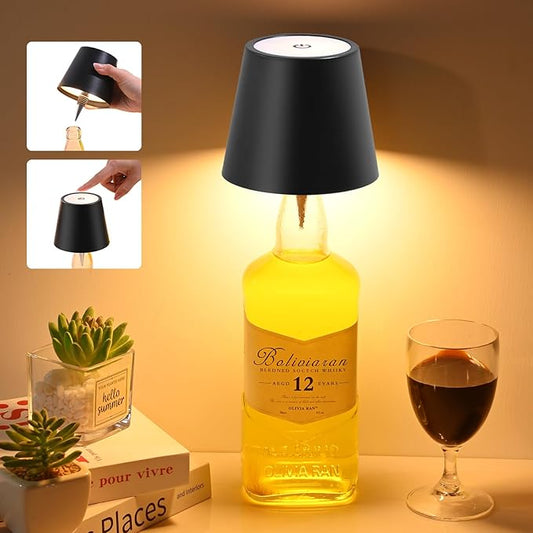realmoon Wine Bottle Light Wireless Wine Bottle Light - Stylish 3 Color Dimmable LED Wine Bottle Light - Perfect for Dining Room, Bedroom and Bar Atmosphere(Black)