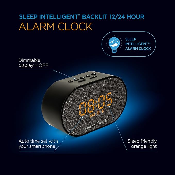 Sound Oasis® Bluetooth Tinnitus Sound Therapy System® Alarm Clock - Sleep Better, Manage and Mask Tinnitus, 30 Built-in Sounds for Tinnitus Relief, Sleep-Friendly Lighting, Travel Friendly (BST-150T)