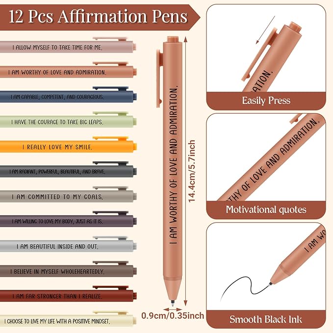 Kosiz 24 Pcs/12 Set Positive Affirmation Gifts Gratitude Spiral Notebooks with Pens Motivational Encouragement Notepads Daily Affirmations Journal for Women (Vibrant)