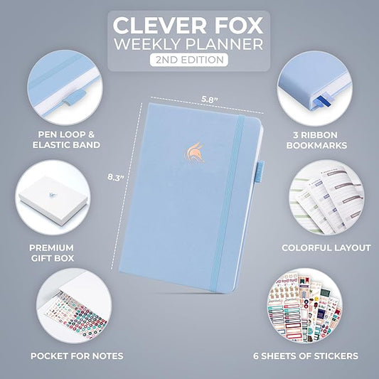 Clever Fox Planner 2nd Edition – Colorful Weekly & Monthly Goal Planner, Time Management & Productivity Organizer, Undated, A5 (Periwinkle)