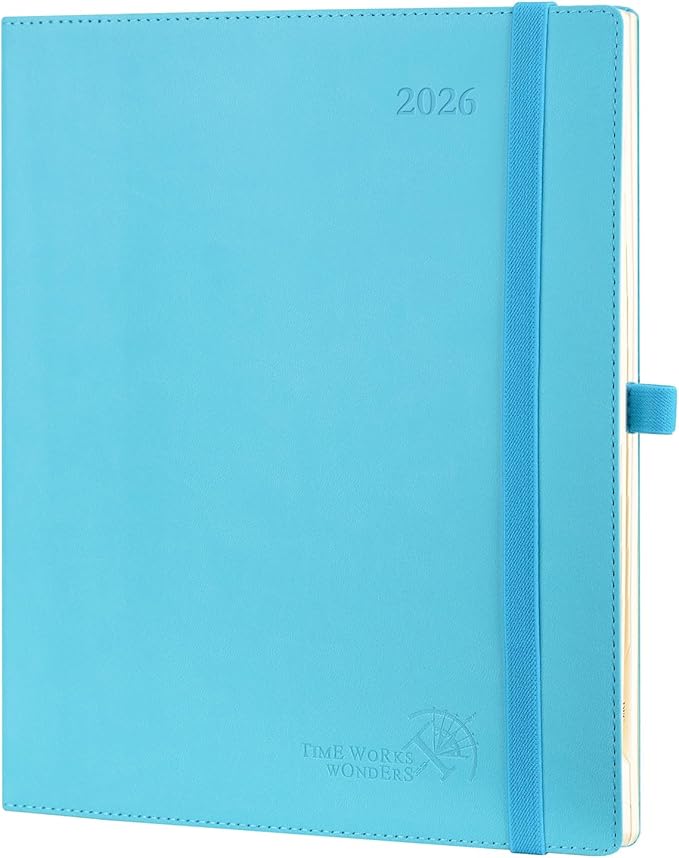 POPRUN 2026 Planner (Large - 8.5'' x 10.5'') - 2026 Weekly Calendar (Jan. 2026 - Dec. 2026) with Hourly Time Slots, Weekly/Monthly Appointment Book for Time Management - Leather Soft Cover - Blue Green