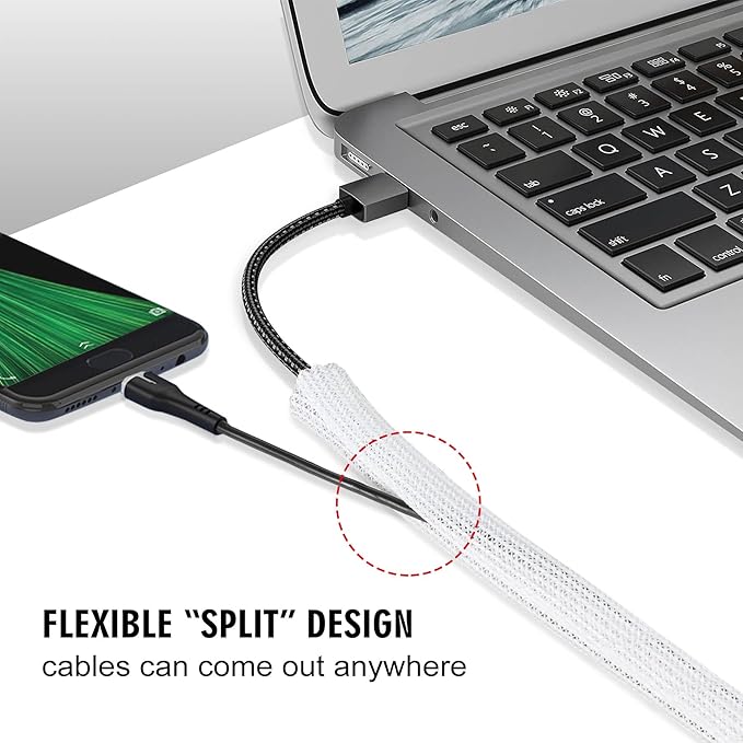 10ft - 1/2 inch Cable Sleeve Split Wire Loom Tubing for Power Audio USB Cable, Cord Management for TV Computer, Protects from Pets Chewing, White