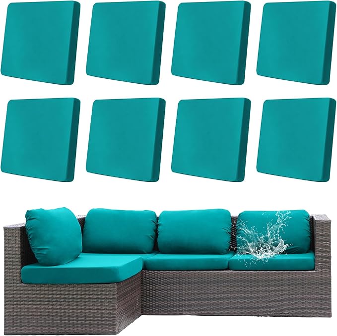 8Pcs Outdoor Cushions Covers Waterproof, Patio Cushion Covers, Stretch Cushion Covers Replacement,Cushion Slipcovers, Furniture Cushion Covers (Peacock Blue, 8PCS)