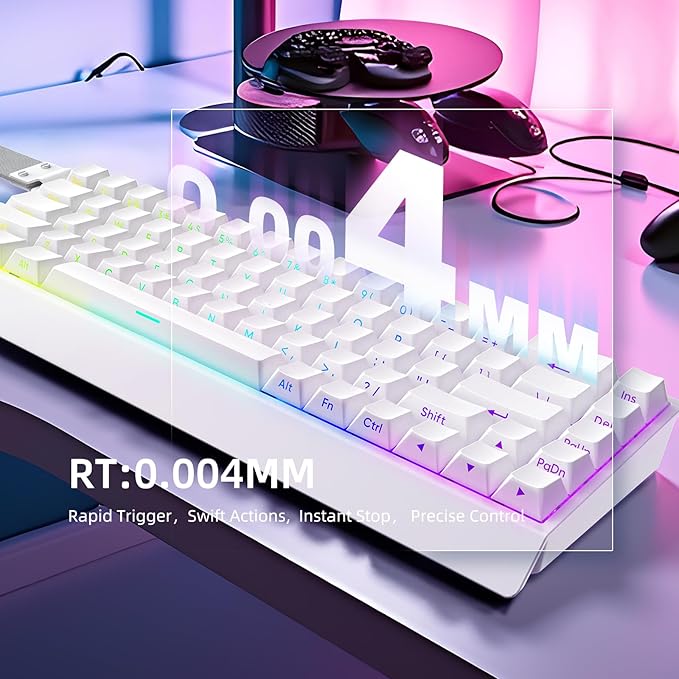 IROK Mer68 LITE Wired 68 Keys, Magnetic Switch Mechanical Keyboard, 8KHZ Polling Rate/Latency As 0.125MS/64KHZ All Keys Scan Rate/ARGB, Hot Swappable Gaming Keyboard(White)