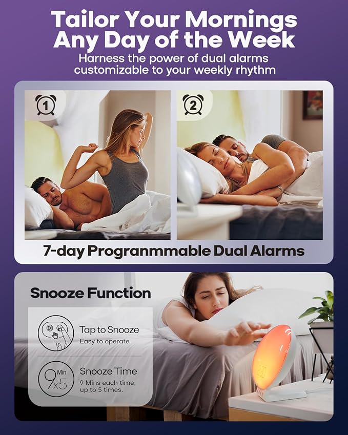 Dekala Sunrise Alarm Clock with Wireless Charger, White Noise Sound Machine, Night Light w/ 11 Light & 15 Sounds, Alarm Clocks for Bedrooms, Compatible with Apple Watch/Airpods/iPhone