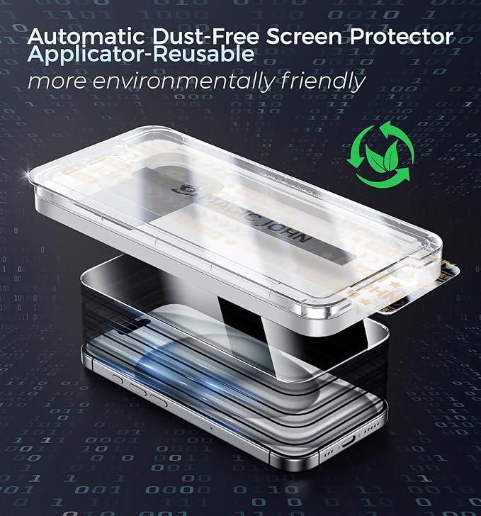 MAGIC JOHN 3rd Gen Upgraded for iPhone 15/iPhone 16 Screen Protector 6.1 Inch, HD Clear, Shatterproof Tempered Film, Auto Dust-Elimination, Bubble Free, Easy Installation, 2 Pack