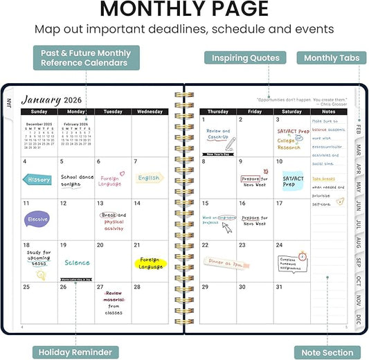 2026 Planner, Monthly and Weekly Calendar Planner for Women, January 2026 - December 2026, Hardcover Pretty 2026 Agenda Planner Book with Tabs, Spiral Bound, Perfect for School Office Home Supplies, 8.5" x 11" - Royal Flowers